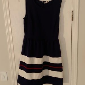 Navy dress with red and white detailing